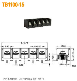 2-12ポーランド人真鍮PBT 11mmのピッチが付いている黒い20A障壁力のターミナル ブロック