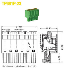 ターミナル ブロックの女性の2-22の位置300V/8Aの緑の間隔をあける3.5mmのプラグ