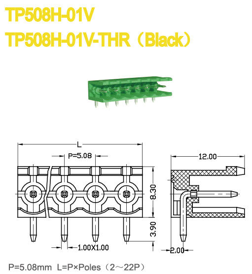 5.08mm 間隔をあける真鍮力のターミナル ブロックのコネクター UL94 V0 300V 18amp