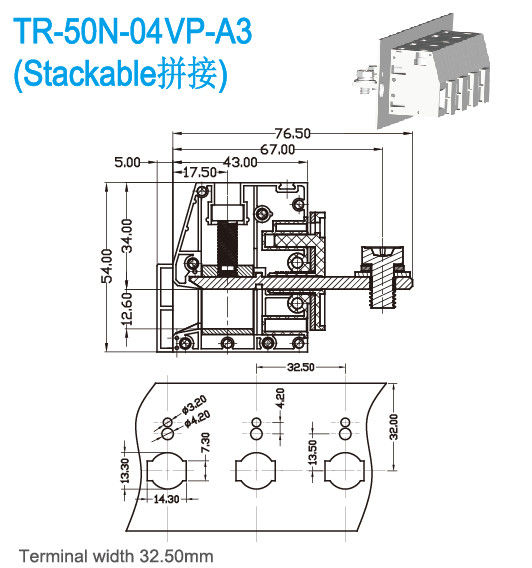 パネルのターミナル ブロックPA66 UL94 V0を通した鋼鉄スズメッキをされた銅