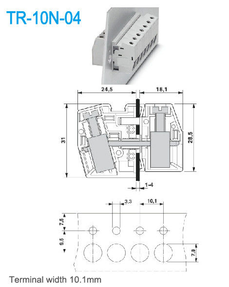 10.1mm 端末幅 パネル端末ブロック ブラス UL94 V0 65A 300V 2P-24P