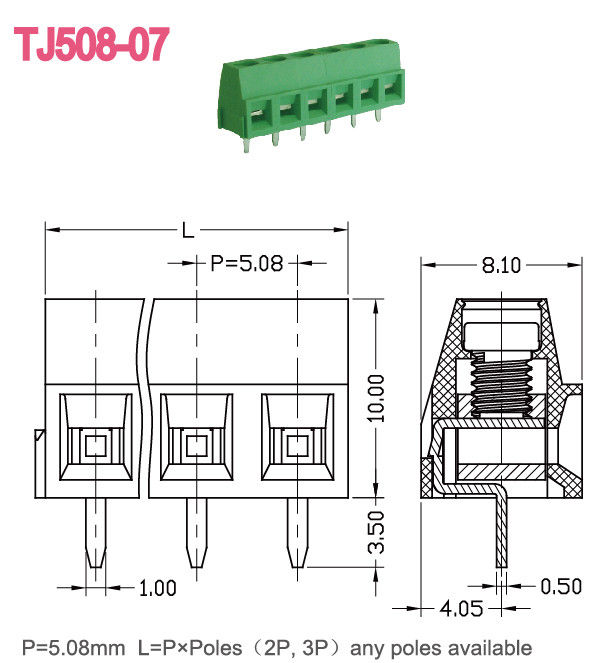 真鍮の5.08mm間隔をあけるPA66 300V 10A M3のねじ込み端子のブロックのコネクター14-30 AWG