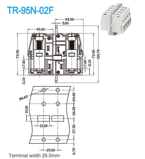 ULのセリウムPA66の配線のターミナル ブロック600V/230A 25mmの末端の幅