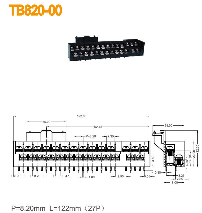 倍は電気ターミナル ブロック 27 のポーランド人 M3 ねじ 10A 300V 黄銅の障壁を漕ぎます