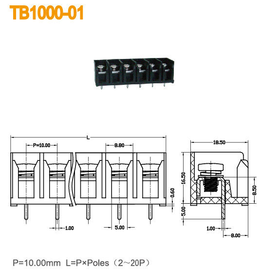 2-20 ポーランド人 15A の黄銅 16-24 AWG が付いている 10mm ピッチ力の障壁のターミナル ブロック