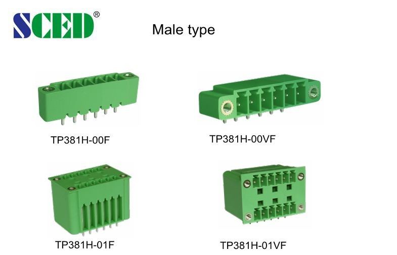 直角の緑色の男性のプラグイン可能なターミナル ブロック300V 18A 7.62mm