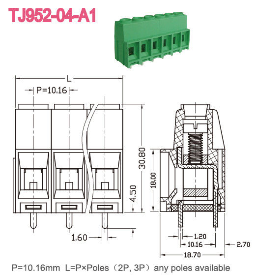 コミュニケーション ピッチ10.16mm PCBのねじ込み端子のブロック57A 2-16ポーランド人