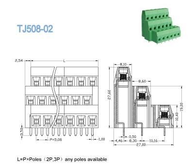 三倍はシリーズ5.08mmピッチの黄銅を上げるPCBの台紙のねじ込み端子のブロックを水平にする