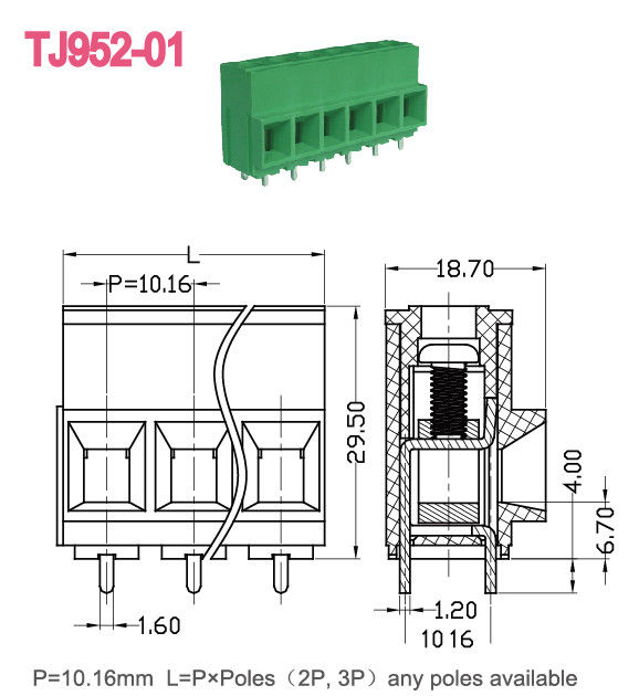 57A PCBスクリューターミナルブロック 10.16mmピッチ ユーロライジングシリーズ 2-16 ポール UL 技術データ