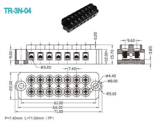 7 人のポーランド人はターミナル ブロックのコネクターの 300V/20A 黒 12-16 の AWG の真鍮 M3 ねじプラグを差し込みます