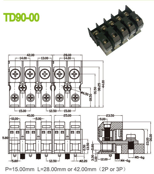 電気ターミナル ブロックのコネクター85Aの真鍮のパーホレーション15mm M5による供給
