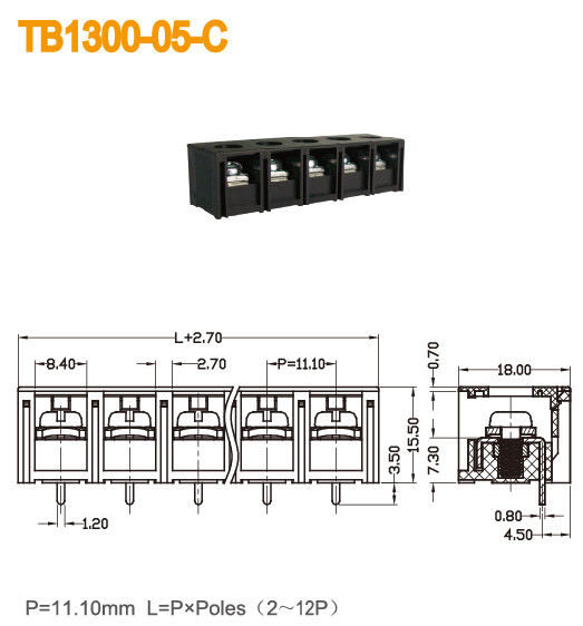 力カバー2-18ポーランド人/M4ねじのための黒い40A障壁のターミナル ブロック真鍮PBT