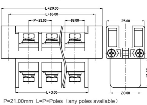 医学装置 21mm の穿孔 180A のパネルの台紙のターミナル ブロックの供給