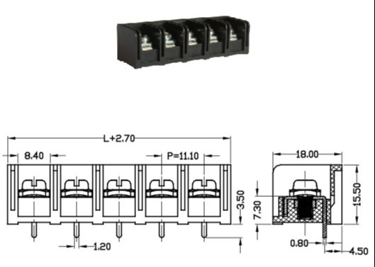 2-12ポーランド人真鍮PBT 11mmのピッチが付いている黒い20A障壁力のターミナル ブロック
