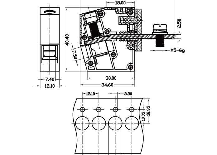 UL94-V0 600V 85Aのパネルの台紙のターミナル ブロック12.1mmの末端の幅