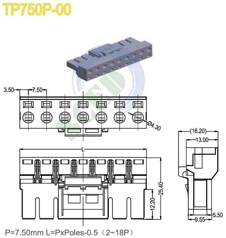 PA66 プラスチックグレー 接続可能な端末ブロック接続器 7.5mm ピッチ 300V 16A 2-18 ポール