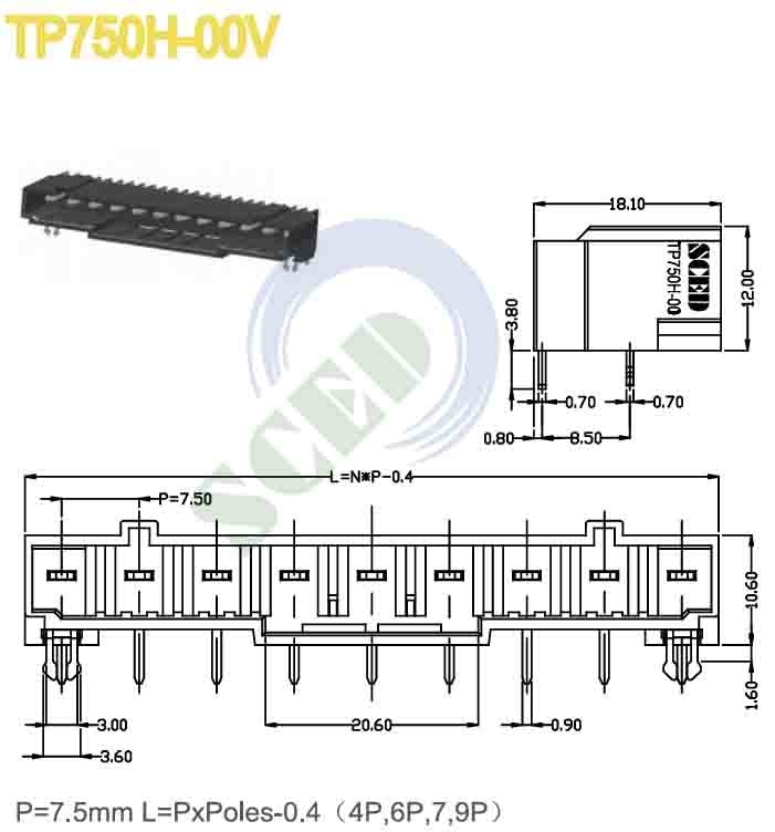 LCP 金色黒色 プラグイン可能な端末ブロック 右角 7.5mm 300V 16A