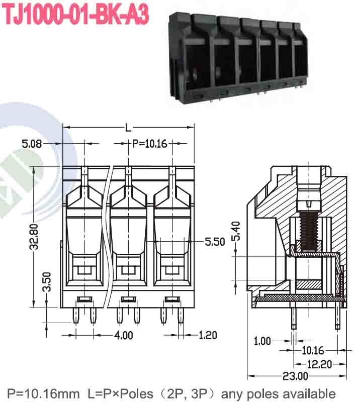 600V PA66 10.16mm 57A スプリング・ターミナル・ブロック ブラス・クランプ・ケージ φ1.8 -40C- 105C