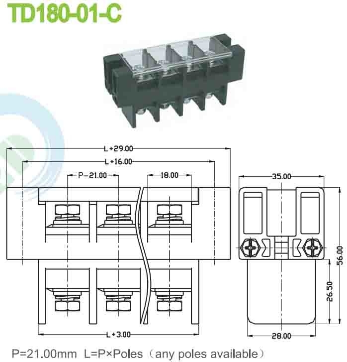 21.00mm PBT フード 通過 180A パネルマウント プラスチックカバー付き 穴穴端ブロック