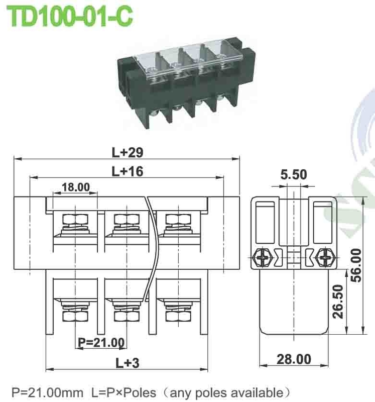 101A 21.0mm PBT パフォーレーション 600V プラスチックカバー付き端末ブロックを通す
