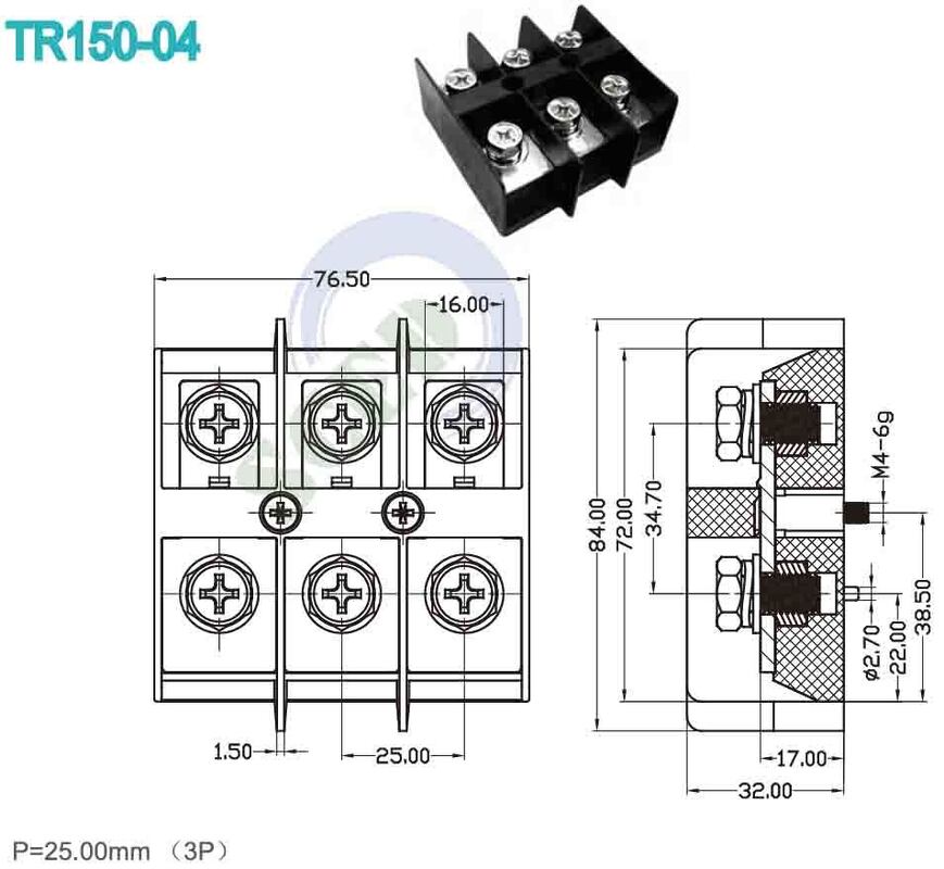 Polyamide Housing High Current Terminal Block with 200A Current Rating and Screw Clamp Connection for Power Distribution