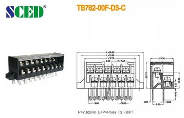 7.62mm の障壁ストリップのコネクター クランプ PCB のねじ込み端子 300v 2 の列